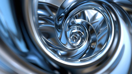 Abstract 3D spiral with metallic texture and reflections.の素材