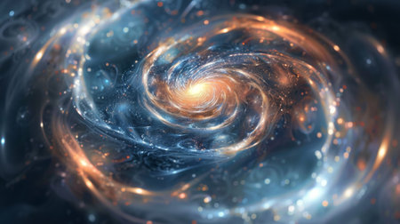 Abstract cosmic background with swirling galaxies and stars.の素材