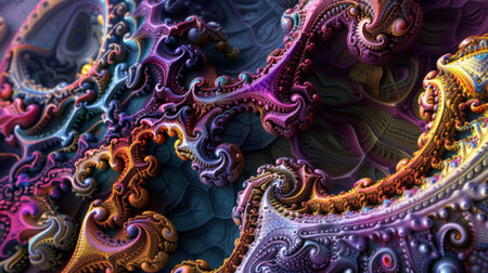 Abstract fractal patterns with intricate details and vivid colors.の素材