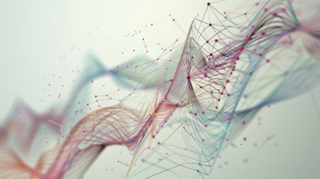 Interactive 3D line graph with multiple lines intersecting, representing complex data trends.の素材