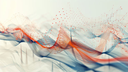 Interactive 3D line graph with multiple lines intersecting, representing complex data trends.の素材