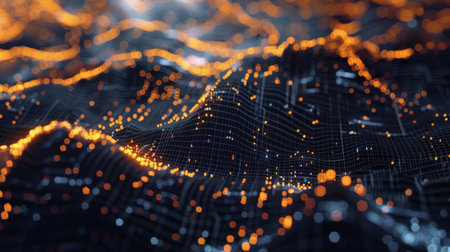 Rotating 3D graph with dynamic elements, representing real-time data analysis.の素材