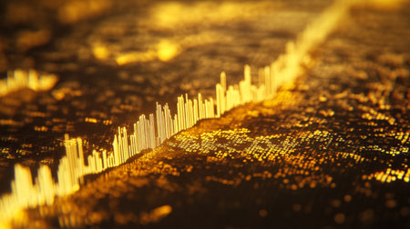 Close-up of a financial graph showing gold price fluctuations with detailed annotations.の素材