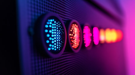 Close-up of a speaker's light bar with dynamic color changesの素材