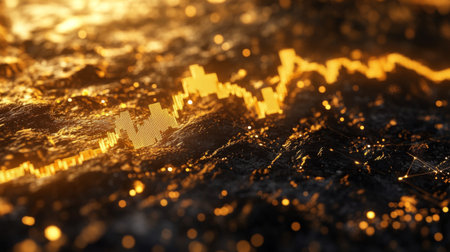 Detailed view of a gold price graph with technical analysis indicators highlighted.の素材