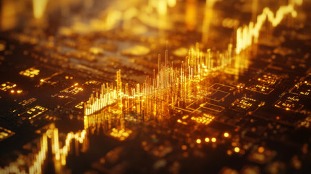 Detailed view of a financial chart displaying gold prices, with annotations and markers.の素材