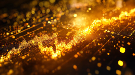 High-resolution close-up of a gold market chart with various trend lines and data points.の素材