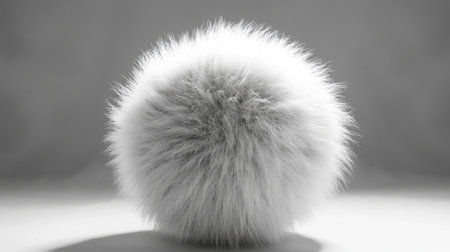 3D rendering of a fluffy ball with a soft, luxurious texture in monochrome.の素材