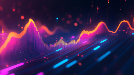Abstract 3D financial graph with dynamic bars and lines, showcasing financial trendsの素材