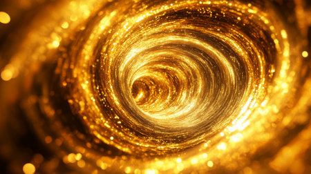 Abstract 3D golden vortex with swirling, radiant patterns, creating a dynamic and luxurious effect.の素材