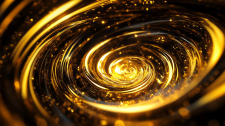 Abstract 3D golden vortex with swirling, radiant designs, emphasizing luxury and energy.の素材