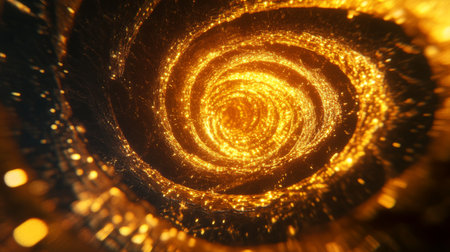 Dynamic 3D golden vortex with intricate, glowing patterns, illustrating motion and richnessの素材