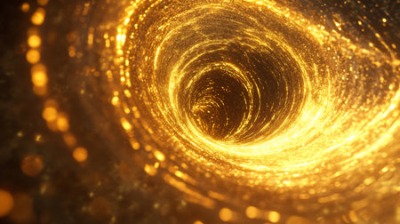Dynamic 3D golden vortex with intricate, glowing patterns, illustrating motion and richnessの素材