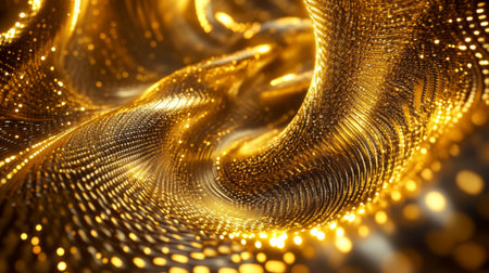 Dynamic 3D golden vortex with luminous patterns, evoking a sense of infinite elegance.の素材