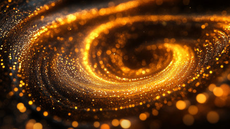 Dynamic 3D golden vortex with intricate, glowing patterns, illustrating motion and richnessの素材