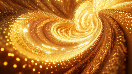 Dynamic 3D golden vortex with luminous patterns, evoking a sense of infinite elegance.の素材