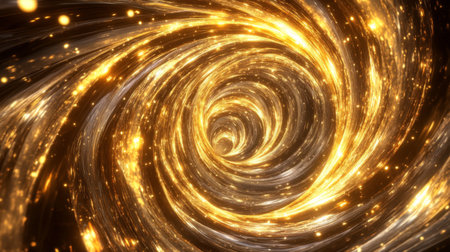 Dynamic 3D golden vortex with luminous patterns, evoking a sense of infinite elegance.の素材