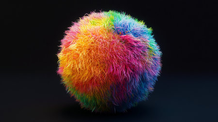 Fluffy 3D ball with an intricate, plush texture in bright, vivid colors.の素材
