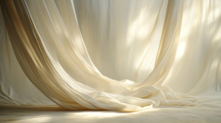 Elegant soft cloth gently draping and flowing in the background, creating a serene atmosphereの素材