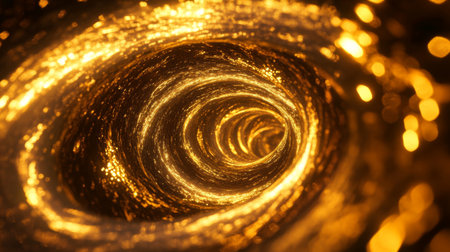 Glowing 3D golden vortex with dynamic swirls, emphasizing luxury and energy.の素材
