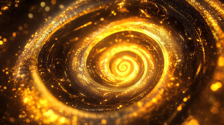 Glowing 3D golden vortex with vibrant spirals, highlighting the elegance of motion.の素材