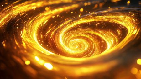 Glowing 3D golden vortex with dynamic swirls, emphasizing luxury and energy.の素材