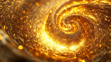Glowing 3D golden vortex with intricate, shimmering spirals, symbolizing luxurious movement.の素材