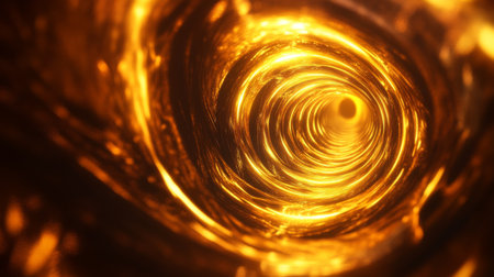 Glowing 3D golden vortex with dynamic swirls, emphasizing luxury and energy.の素材