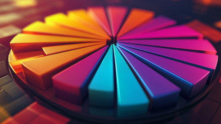 Radiant 3D pie chart with brightly illuminated segments, showcasing financial data clearly.の素材