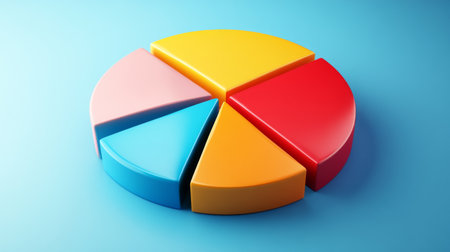 A colorful pie chart with 3D effects, providing a visually appealing representation of statistical data.の素材