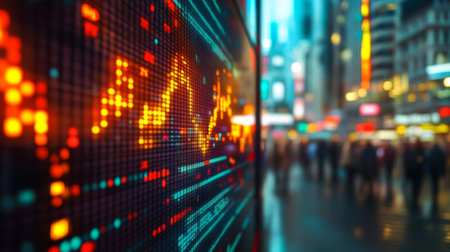 A financial news broadcast with a stock chart in the background, highlighting current market trends and analysis.の素材