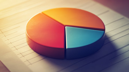A high-quality photo of a pie chart with a radial gradient and shadow effects, showcasing a polished and professional look for business data.の素材