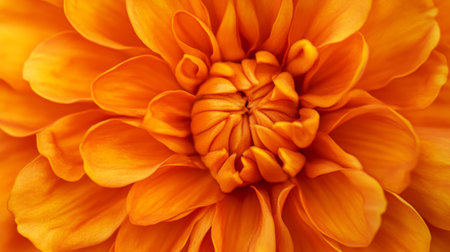 A macro image of a marigold, showcasing its bright orange petals and intricate patterns.の素材