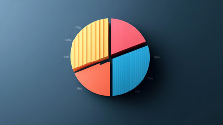 A business presentation slide featuring a detailed pie chart with labeled segments, indicating data visualizationの素材