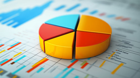 An image of a pie chart with segmented data and a comparison line chart, providing a comprehensive view of business performance.の素材