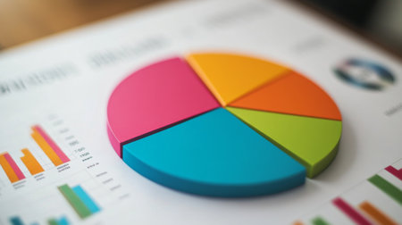 A presentation slide featuring a pie chart with clear labels and percentages, showcasing business metrics.の素材