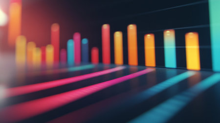 A detailed shot of a financial bar graph with multiple colored bars representing different metrics, set against a sleek, minimalistic backgroundの素材