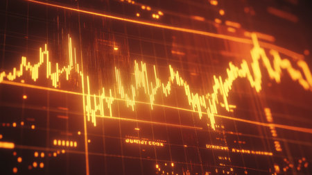 A gold price graph on a computer screen with bright, contrasting lines and candlestick patterns, illustrating recent market trends and movements.の素材