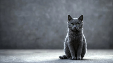 A high-resolution 3D image of a cat sitting upright, with intricate fur details and realistic shading, presented on a modern, minimalist backdrop for a sophisticated look.の素材
