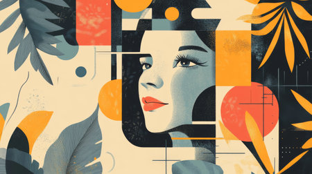 A creative graphic design showcasing a stylish blend of typography and illustrations, with an emphasis on clean lines and a harmonious color palette.の素材