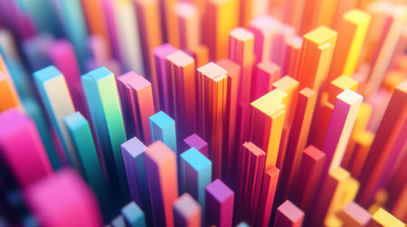 A close-up of a 3D histogram with varying bar heights and depths, highlighting the distribution of data across different categories.の素材