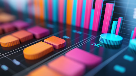 A close-up of a 3D stacked column graph with multiple layers and segments, illustrating a breakdown of data into sub-categories with clear visual differentiationの素材