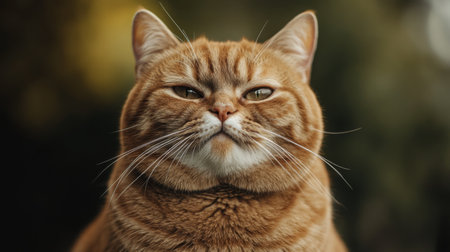 A close-up of an adorably fat cat with a mischievous expression, its round cheeks and small nose adding to its playful and charming appearance.の素材