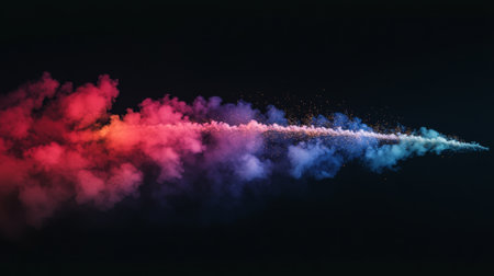 Smoke trails from fireworks bursting in the night sky, with colorful sparks illuminating the clouds of smoke, capturing the excitement of a celebration.の素材