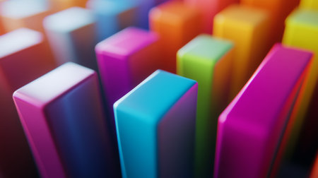 A close-up of a 3D bar graph with bars in vibrant colors, showcasing different categories and their values, with a sleek and modern design.の素材