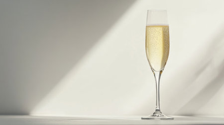 A detailed shot of a beautifully designed champagne flute with a sparkling drink, set against a white background to emphasize its sophistication.の素材