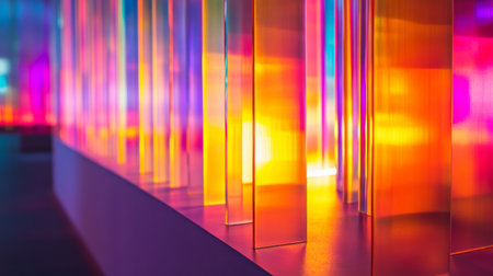 A detailed view of a modern light installation with changing colors, creating a mesmerizing visual effect and dynamic light patterns.の素材