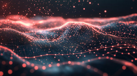 A highly detailed 3D scatter plot with data points hovering in space, connected by lines, symbolizing the intersection of technology and data analysis.の素材