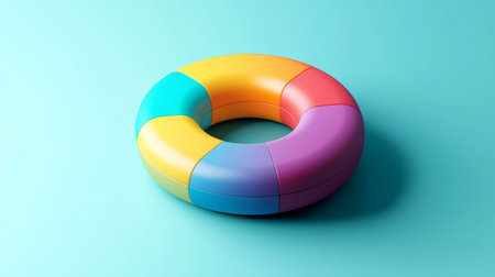 A colorful 3D donut chart floating on a clean background, with different data segments separated and highlighted in various hues.の素材