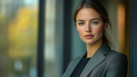 A clear, high-definition portrait of a businesswoman with a serious yet approachable demeanor, dressed in executive attire and ready for a meeting.の素材